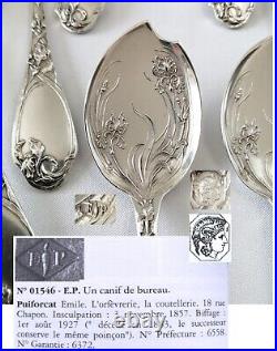 Puiforcat Iris Antique Ice Cream Set French Sterling Silver Art Nouveau Flatware