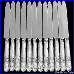 Puiforcat Rare French Sterling Silver Dinner Knife Set 12 Pc, Wheat, Art Nouveau