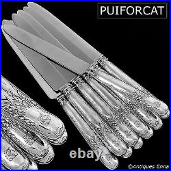 Puiforcat Rare French Sterling Silver Dinner Knife Set 12 Pc, Wheat, Art Nouveau
