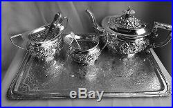 Quality Antique Art Nouveau Sterling Solid Silver hallmarked tea set & tray