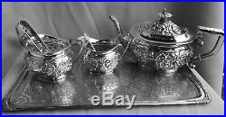 Quality Antique Art Nouveau Sterling Solid Silver hallmarked tea set & tray