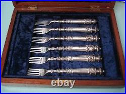 RARE 1872 Antique Sterling Silver engraved heart knife Fork cutlery box set case