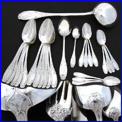 RARE Antique French Sterling Silver 60pc Flatware Set, 5pc for TWELVE with Chest