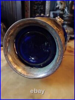 RARE Art NOUVEAU Antique Cobolt Blue Caged Glass Set