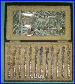 RARE Complete WMF German Art Nouveau Jugendstil Silver Pl Fish knife box set I/O