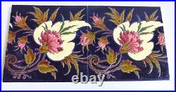 RARE Set Beautiful Flowers Longwy style Art Nouveau 2 Tile Jugendstil Fiese