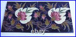 RARE Set Beautiful Flowers Longwy style Art Nouveau 2 Tile Jugendstil Fiese
