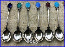 RARE Solid Silver Guilloche Enamel Demitasse Spoon Set Art Nouveau Set of 12