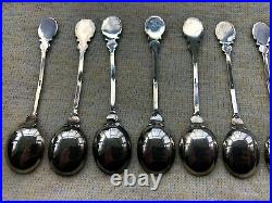 RARE Solid Silver Guilloche Enamel Demitasse Spoon Set Art Nouveau Set of 12
