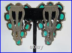 RARE Victorian Art Nouveau Dress Clips Pair Set Green Rhinestone Vines