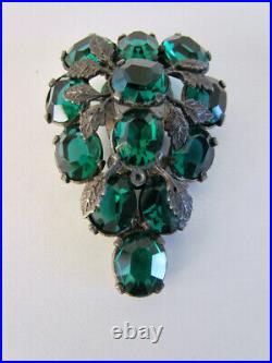 RARE Victorian Art Nouveau Dress Clips Pair Set Green Rhinestone Vines