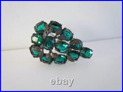 RARE Victorian Art Nouveau Dress Clips Pair Set Green Rhinestone Vines