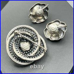 RARE Vtg Danecraft Art Nouveau Sterling Silver Rose Necklace Earrings Brooch Set