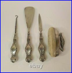 R. Blackinton Art Nouveau Sterling Silver Handled 4-Piece Vanity Set, Monog. J