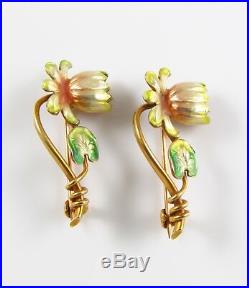 Rare 14k Gold Art Nouveau Whiteside & Blank Enamel Water Lily Scatter Pin Set