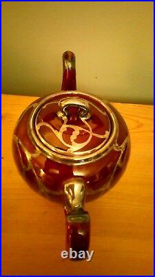 Rare American Art Nouveau Lenox Treacle Glaze, Silver Overlay Tea Set