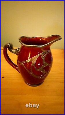 Rare American Art Nouveau Lenox Treacle Glaze, Silver Overlay Tea Set