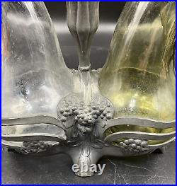Rare Antique Art Nouveau Pewter And Glass Oil And Vinegar Condiment Set