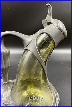 Rare Antique Art Nouveau Pewter And Glass Oil And Vinegar Condiment Set