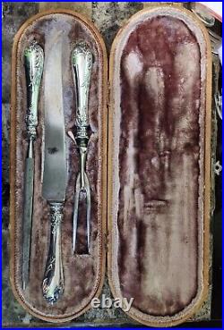 Rare Antique Art Nouveau Silverplate Roast Carving Set? Knife Fork & Hone