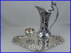 Rare Antique Pairpoint Silverplate Art Nouveau Lady Pitcher Cup Tray Set Pat. 04
