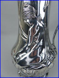 Rare Antique Pairpoint Silverplate Art Nouveau Lady Pitcher Cup Tray Set Pat. 04