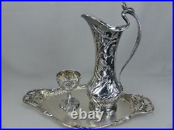 Rare Antique Pairpoint Silverplate Art Nouveau Nude Pitcher Cup Tray Set Pat. 04
