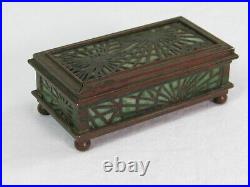 Rare Antique Tiffany Studios Pine Needle Art Nouveau Desk Set Stamp Box #801