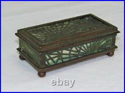 Rare Antique Tiffany Studios Pine Needle Art Nouveau Desk Set Stamp Box #801