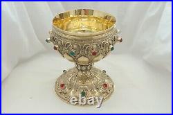 Rare Cast Art Nouveau Hm Sterling Silver Gilt Stone Set Chalice Cup