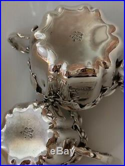 Rare Gorham MISTLETOE Sterling Silver Creamer Sugar Tea Set Art Nouveau Xmas