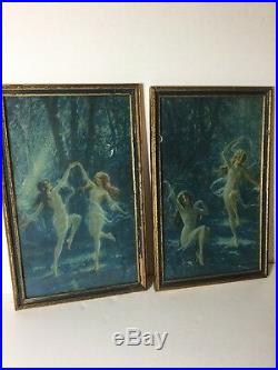 Rare Original Set Of Art Nouveau Prints In Original Frames