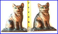 Rare Set 1910 Cat Art Nouveau Cast Iron Original Unmarked Early Hubley Bookends