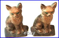 Rare Set 1910 Cat Art Nouveau Cast Iron Original Unmarked Early Hubley Bookends