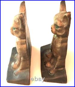 Rare Set 1910 Cat Art Nouveau Cast Iron Original Unmarked Early Hubley Bookends