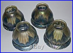 Rare Set Of Four Antique Art Nouveau Loetz Phenomenon Glass Lamp/light Shades