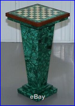 Rare Vintage Malachite Pedestal Chess Set After Alfredo Ravasco Storage Inside