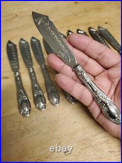 Rare Vtg Art Nouveau 800 Silver Knives Set Of 10 Tulip Flower Designed Engraved