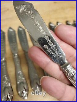 Rare Vtg Art Nouveau 800 Silver Knives Set Of 10 Tulip Flower Designed Engraved