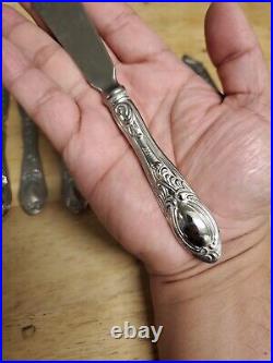 Rare Vtg Art Nouveau 800 Silver Knives Set Of 10 Tulip Flower Designed Engraved