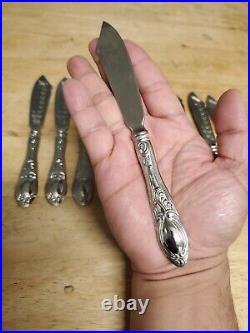 Rare Vtg Art Nouveau 800 Silver Knives Set Of 10 Tulip Flower Designed Engraved