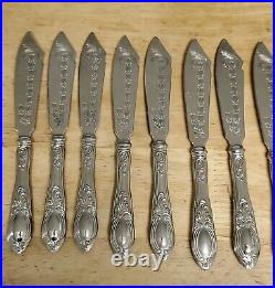 Rare Vtg Art Nouveau 800 Silver Knives Set Of 10 Tulip Flower Designed Engraved