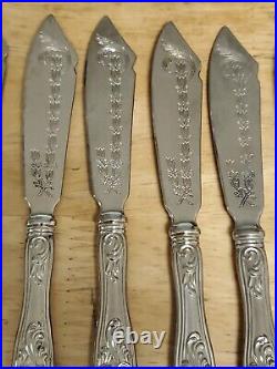 Rare Vtg Art Nouveau 800 Silver Knives Set Of 10 Tulip Flower Designed Engraved