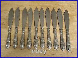 Rare Vtg Art Nouveau 800 Silver Knives Set Of 10 Tulip Flower Designed Engraved