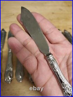 Rare Vtg Art Nouveau 800 Silver Knives Set Of 10 Tulip Flower Designed Engraved