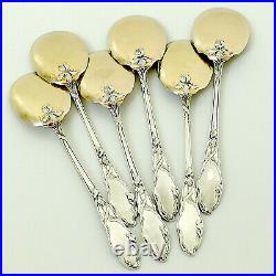 Ravinet Rare French Sterling Silver 18k Gold Ice Cream Spoons Set 6 Pc, Iris