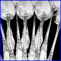 Ravinet Rare French Sterling Silver Tea Coffee Spoons Set 12 Pc, Iris, Box
