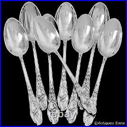 Ravinet Rare French Sterling Silver Tea Coffee Spoons Set 8 Pc, Iris