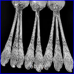 Ravinet Rare French Sterling Silver Tea Coffee Spoons Set 8 Pc, Iris