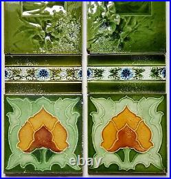 Reclaimed Original Antique Art Nouveau Fireplace Tile Set
